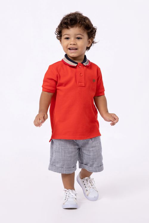 Conjunto polo de piquet e bermuda de sarja para bebê menino