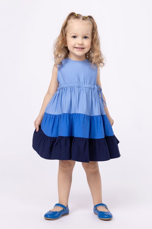 Vestido em alfaiataria sarjada tricolor para bebê menina