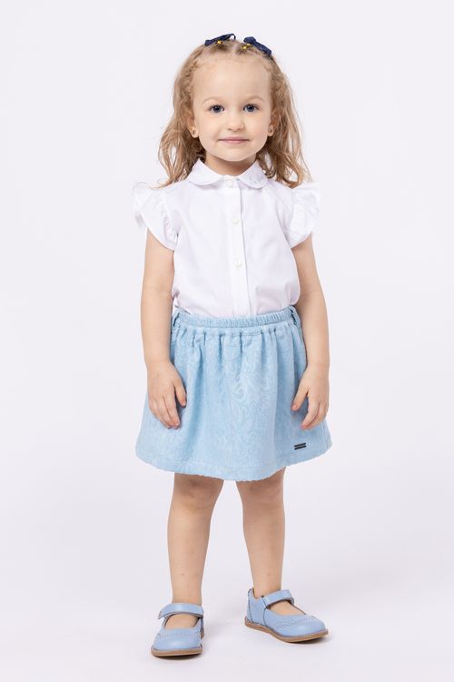 Conjunto com camisa em tricoline e saia em jacquard para bebê menina