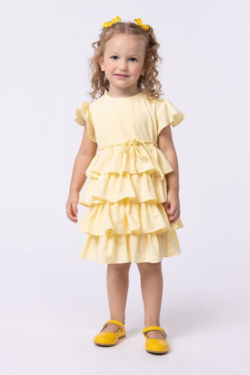 Vestido em algodão maquinetado para bebê para menina
