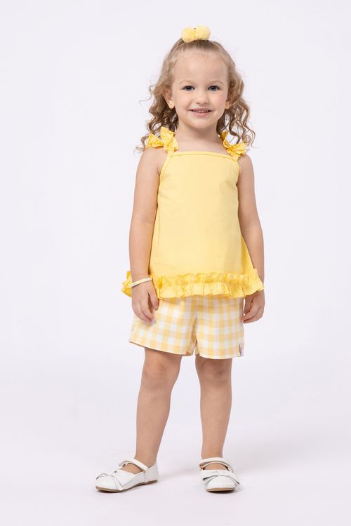 Conjunto bata em tricoline e short em bengaline para bebê para menina