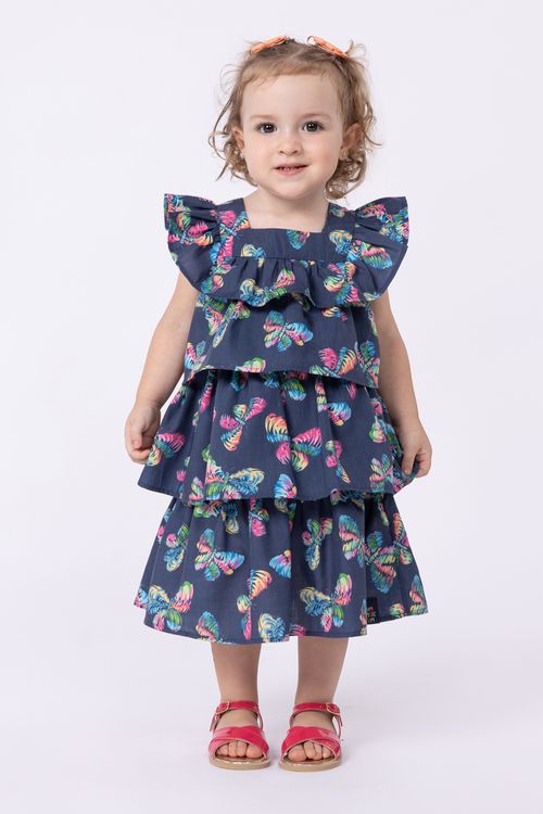 Vestido mídi em tricoline estampada para bebê para menina