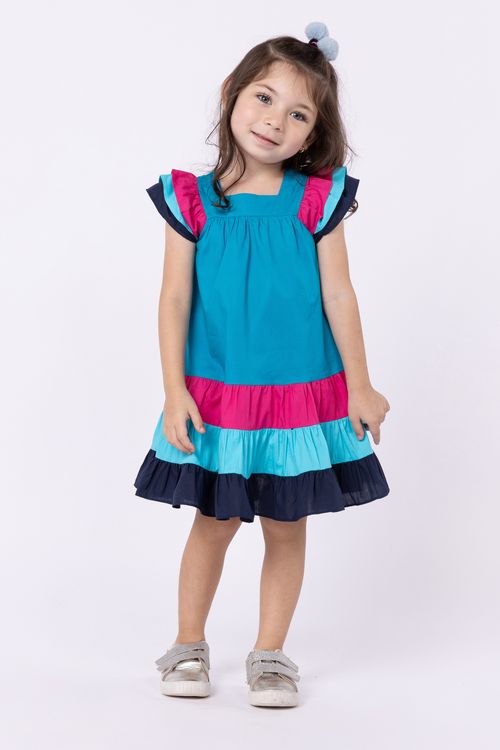 Vestido mídi em tricoline tricolor para bebê para menina