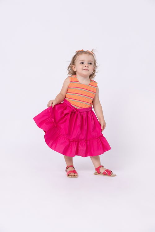 Vestido com mix de malha e tricoline para bebê para menina