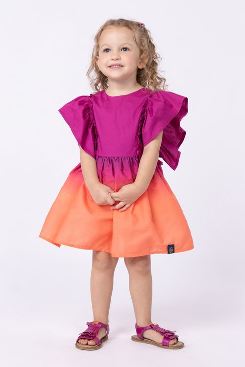 Vestido mídi em tricoline degradê para bebê para menina