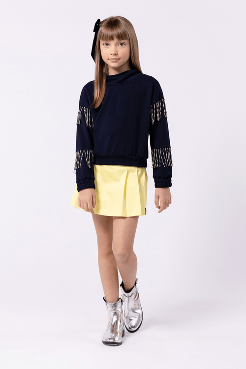 Blusa infantil para meninas em moletinho com franjas - Cor preta
