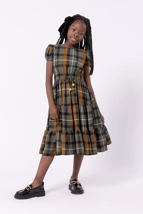 Vestido midi infantil menina xadrez moderno