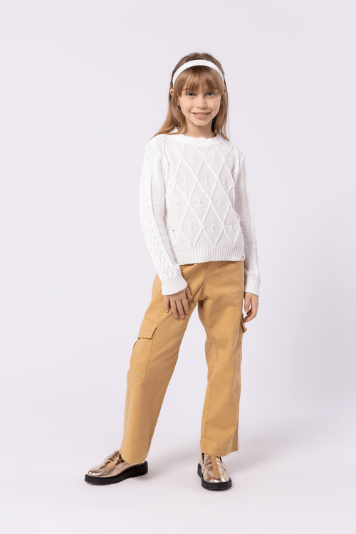 Calça wide leg infantil para menina em sarja tinturada