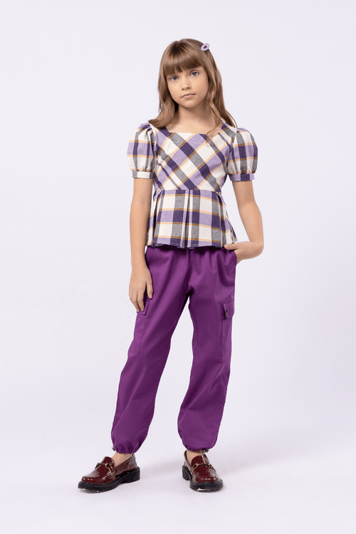 Bata infantil para menina em tricoline xadrez exclusivo