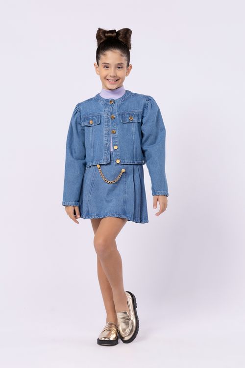 Jaqueta cropped infantil para menina em jeans