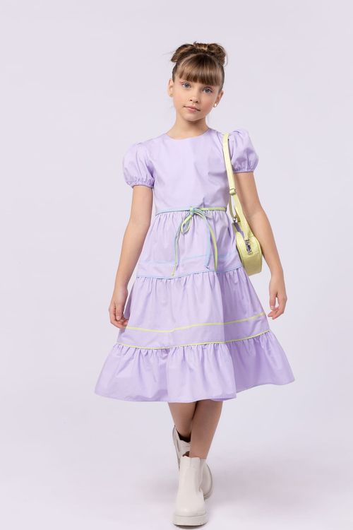 Vestido midi infantil para menina em tricoline com vivos coloridos