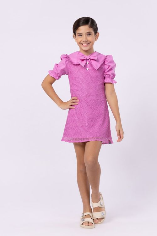 Vestido jumper infantil para menina  em tricoline e renda