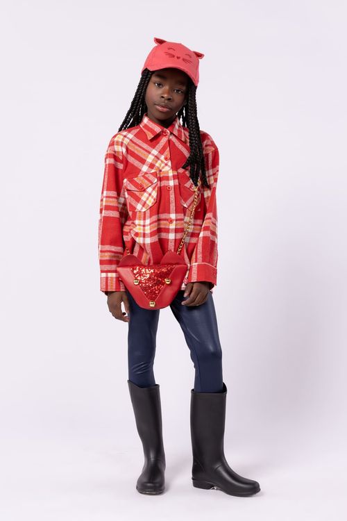Camisa infantil para menina em tecido flanelado xadrez