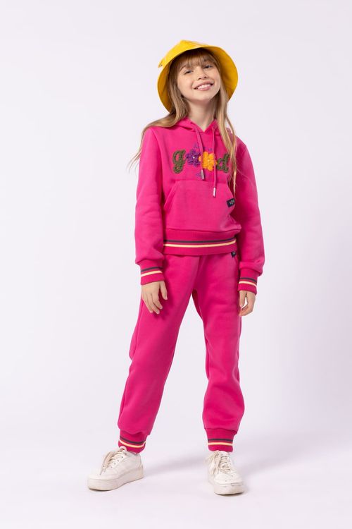 Blusa em moletom com bordado colorido - Cor Pink