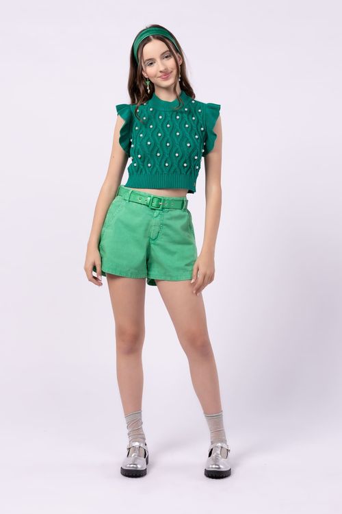 BLUSA CROPPED EM TRICOT TEEN PARA MENINA