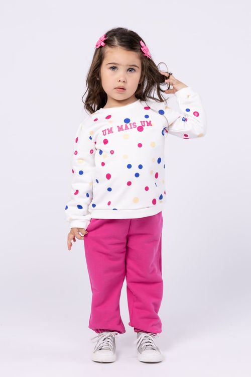 CONJUNTO BLUSA ESTAMPADA E CALÇA EM MOLETOM PARA BEBÊ MENINA
