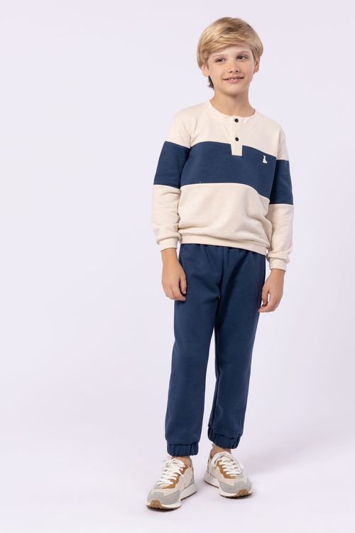 BLUSA DE MOLETOM MANGA LONGA COM RECORTES E DET DE PATÔ E BOTÕES