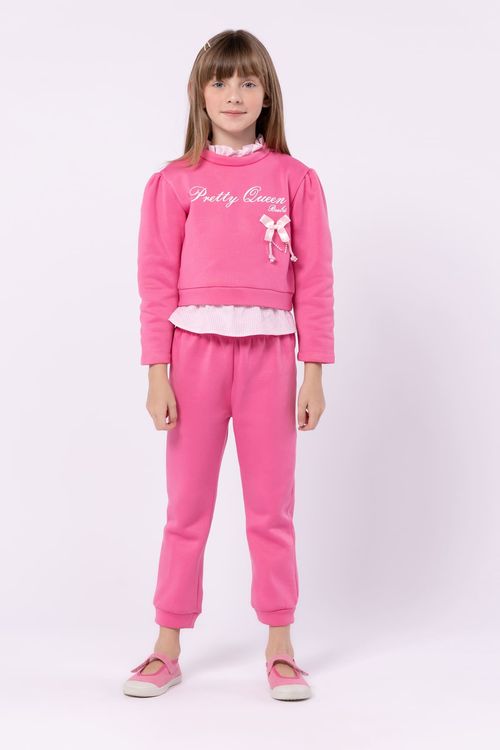 CONJUNTO  DE MOLETOM COM DET DE SOBREPOSIÇÃO E SILK FRENTE