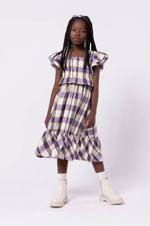 Vestido midi infantil para menina em tricoline xadrez