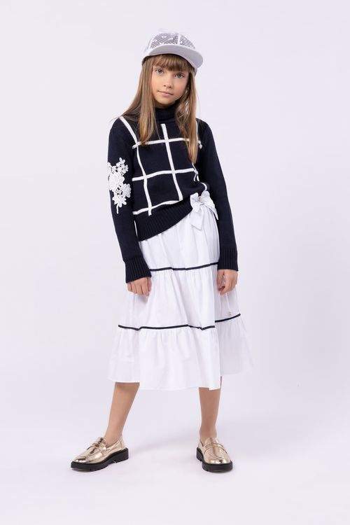 Saia-short midi infantil para menina em tricoline com vivos contrastantes