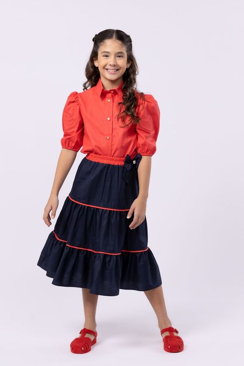 Camisa infantil para menina em tricoline com bordado corações