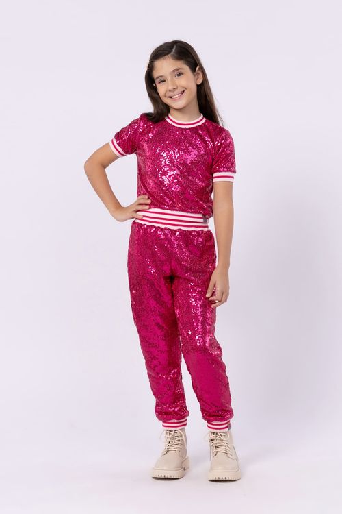 Calça jogger infantil para menina em paetê
