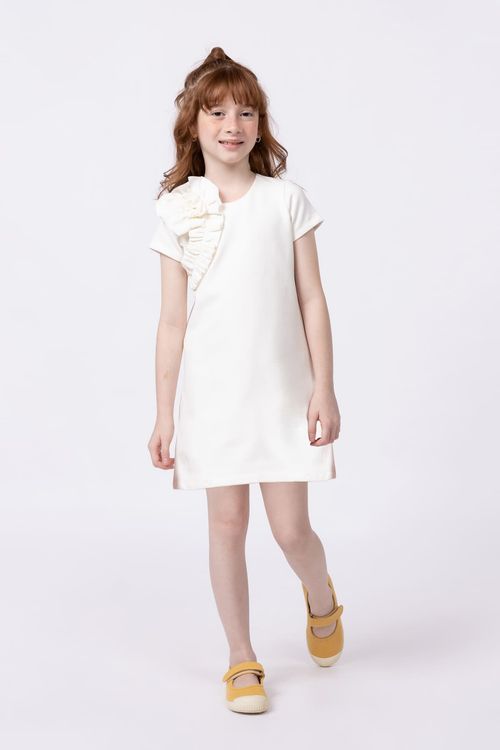 Vestido em malha com detalhe de babado na frente para meninas