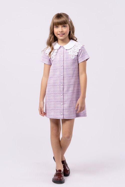 Vestido jumper infantil para menina em tweed