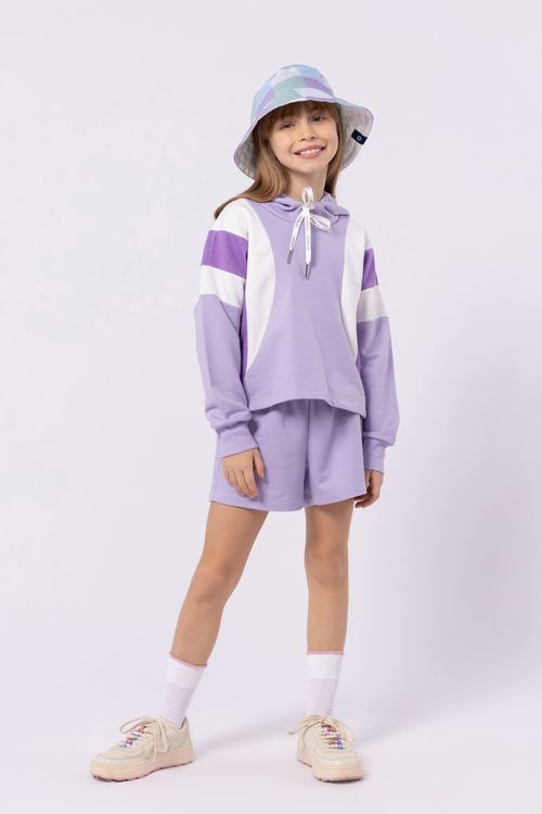 Conjunto infantil para menina em moletom com short bicolor