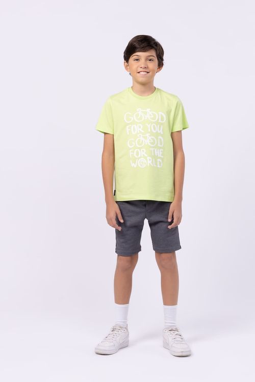 CONJUNTO CAMISETA MALHA 100% ALGODÃO E BERMUDA DE MOLETINHO MESCLA ESCURO DE ALGODÃO