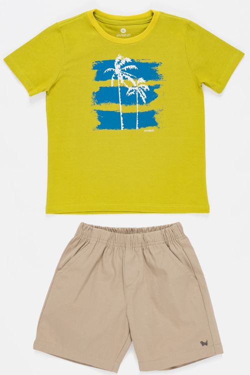 Conjunto T-shirt com estampa de coqueiro em malha 100% ALGODÃO  para menino