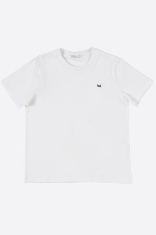 Camiseta Infantil para Menino básica em malha 100% algodão com detalhe cachorrinho