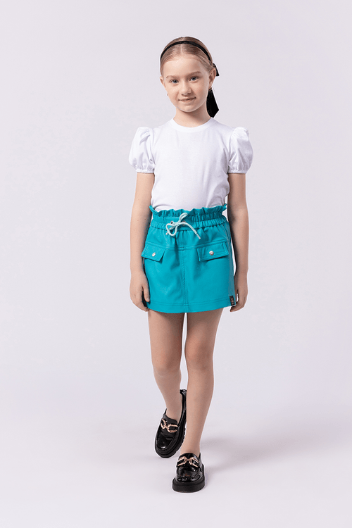 Short-saia infantil para menina em couro