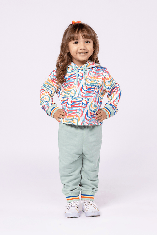 Conjunto Menina Blusa Estampada e Calça em Moletom