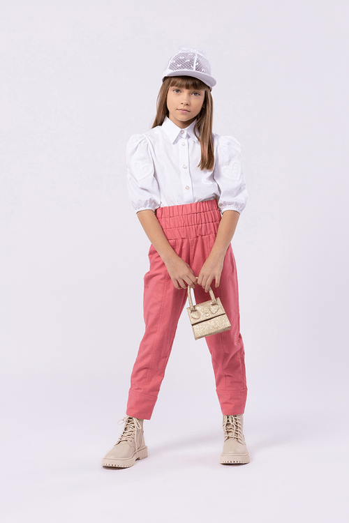 Camisa infantil para menina em tricoline com bordado corações