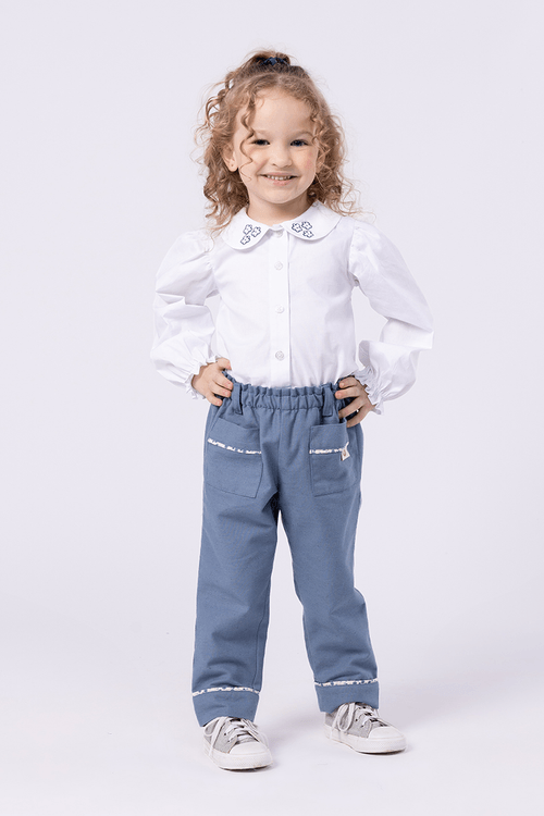 Camisa em Tricoline com Bordado na Gola