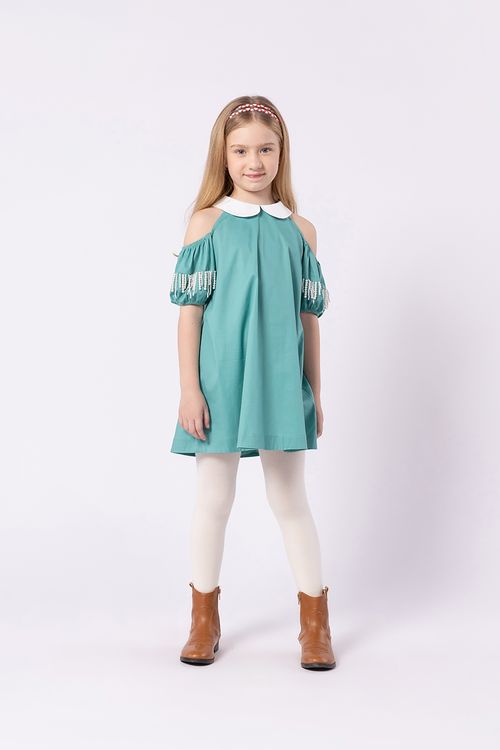 Vestido Jumper Infantil em Tricoline com Bordado de Pérolas