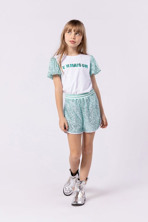 Camiseta Infantil para Menina em Malha com Paetê