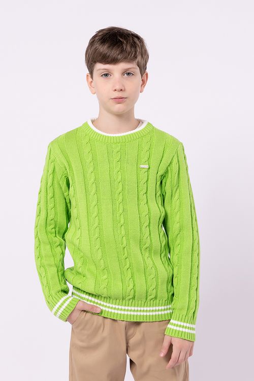 Blusa Intantil para Menino em Tricô Trançado Fio de Lã
