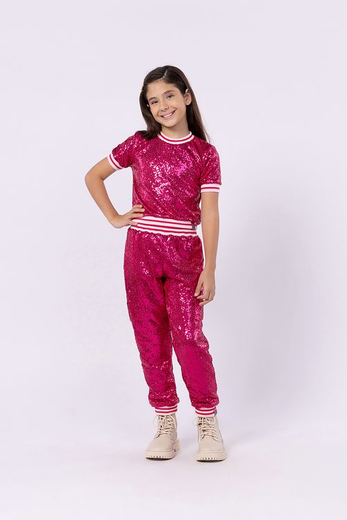Camiseta infantil para menina em paetê