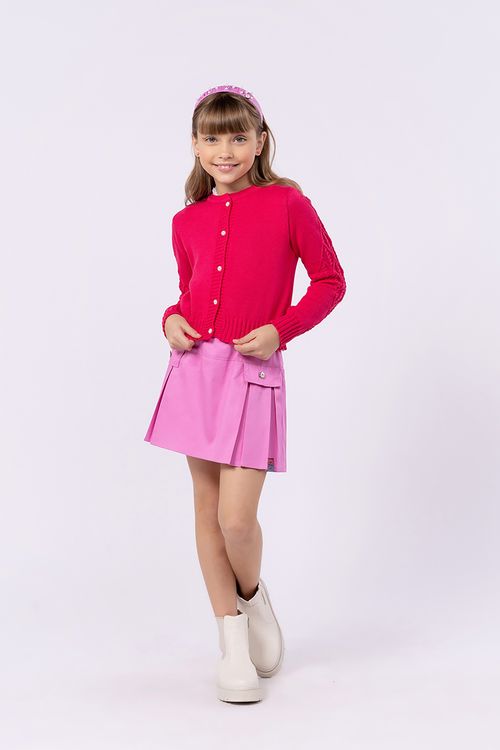 Saia-short infantil para menina com pregas em satin