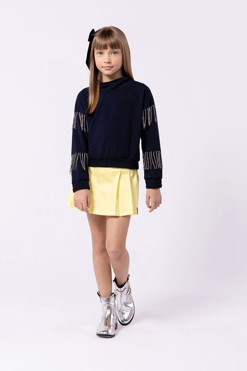 Short-saia infantil para meninas em sarja satin