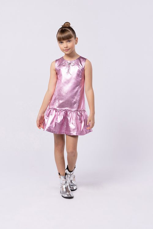 Vestido jumper infantil para menina em sarja metalizada