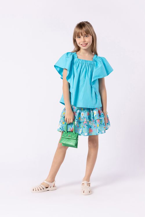 Saia-short infantil em tricoline estampada