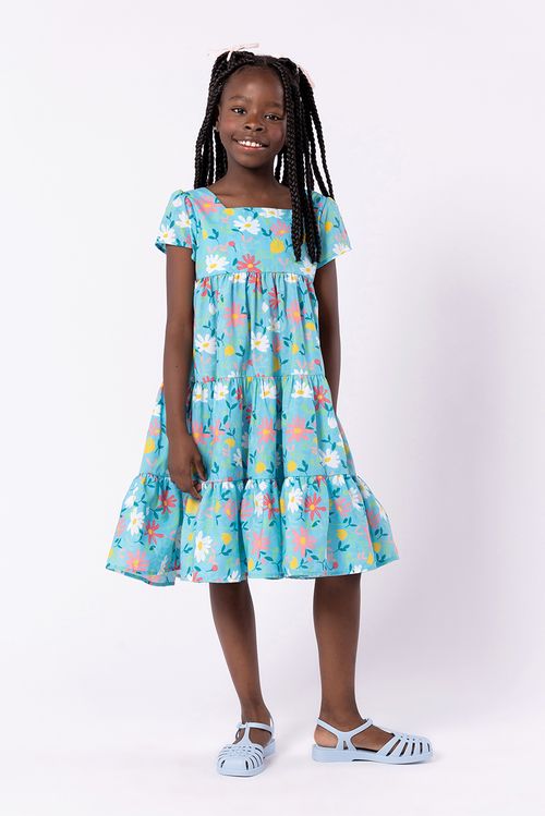 Vestido midi infantil em tricoline estampada