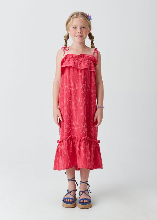 Vestido Infantil em Crepe com Relevo e Babado
