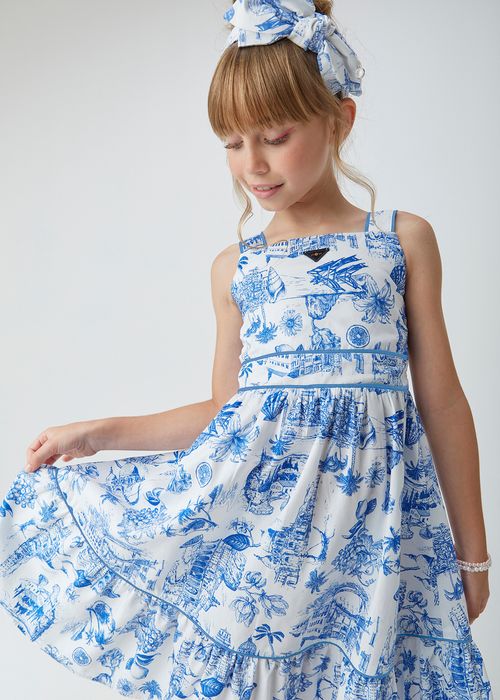 Vestido Infantil em Mix de Tricoline Lisa e Estampada