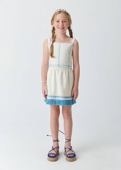 Conjunto Infantil para Menina Top e Saia em Moletom Jacquard com Franjas