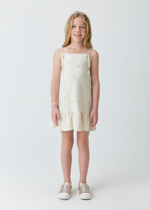 Vestido Infantil em Moletom Jacquard com Strass