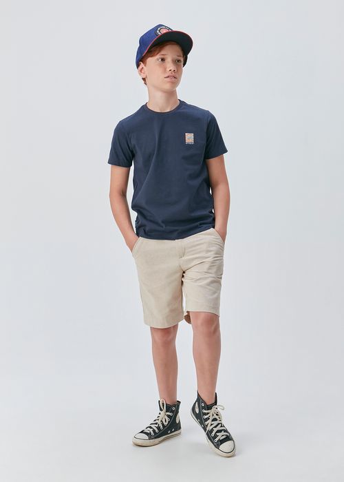 Camiseta Infantil para Menino em Malha 100% Algodão com Estampa Frente e Costas Linhas Coqueiro